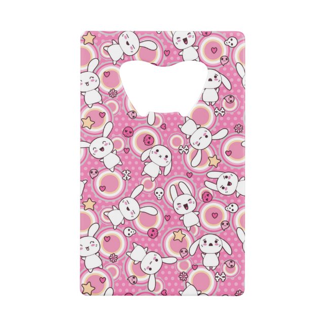 kawaii pink pattern credit card bottle opener (Front)