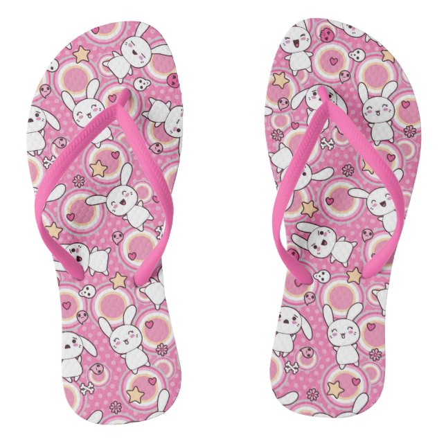 kawaii pink pattern flip flops (Footbed)