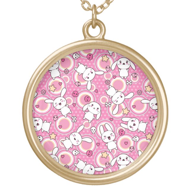 kawaii pink pattern gold plated necklace (Front)
