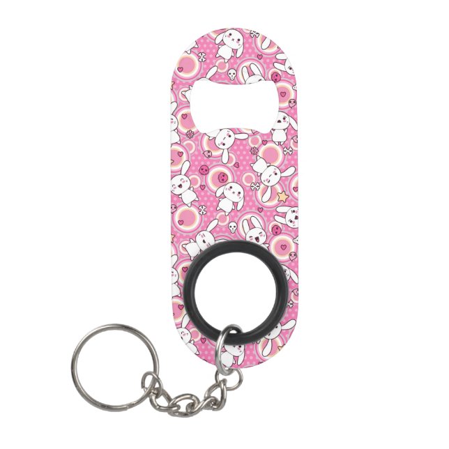 kawaii pink pattern keychain bottle opener (Front)