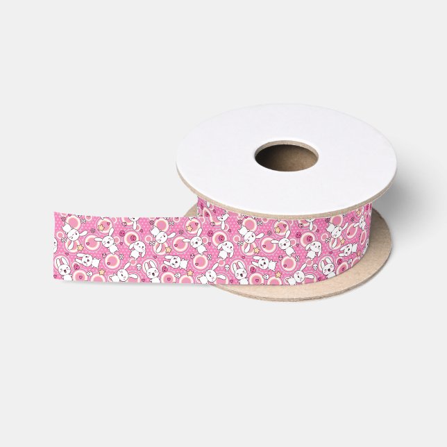 kawaii pink pattern satin ribbon (Spool)