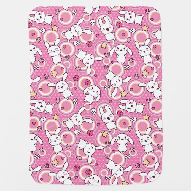 kawaii pink pattern stroller blanket (Front)