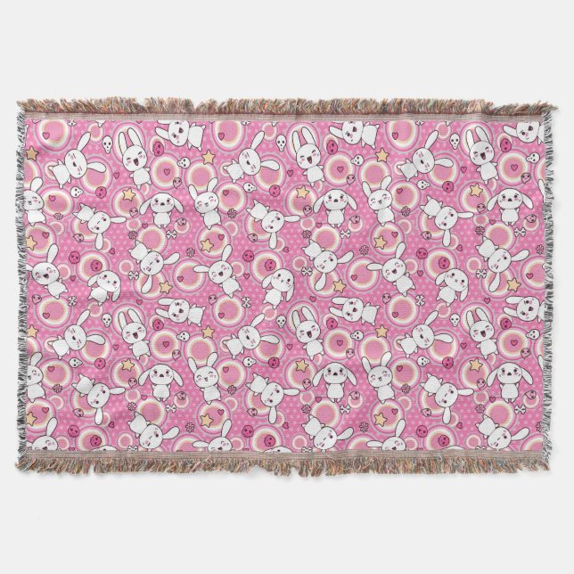 kawaii pink pattern throw blanket (Front)