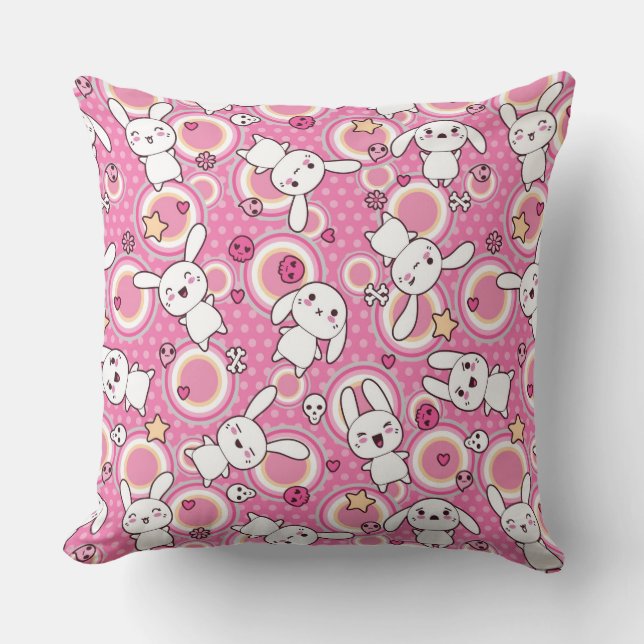 kawaii pink pattern throw pillow (Front)