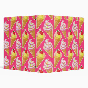 Kawaii pink pattern with strawberry ice cream  3 ring binder