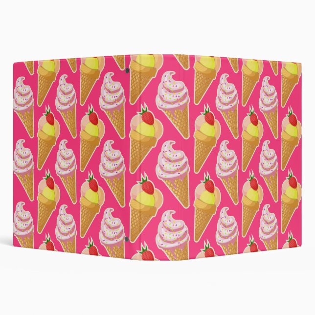 Kawaii pink pattern with strawberry ice cream  3 ring binder (Background)