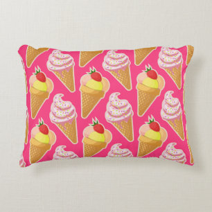 Kawaii pink pattern with strawberry ice cream accent pillow