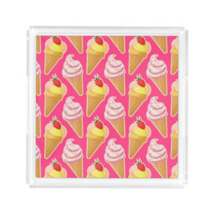 Kawaii pink pattern with strawberry ice cream  acrylic tray