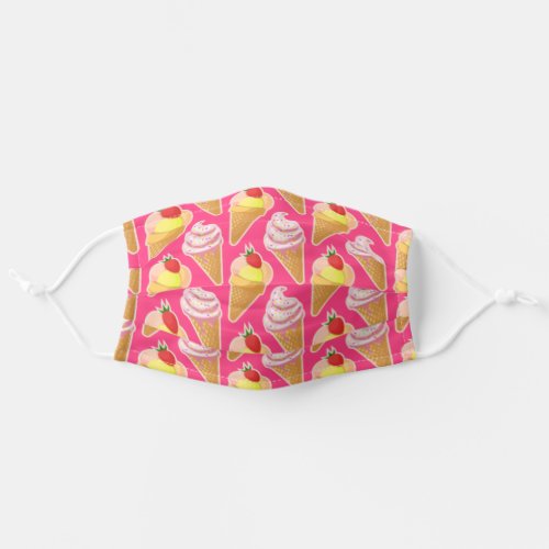 Kawaii pink pattern with strawberry ice cream  adult cloth face mask