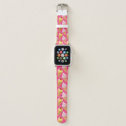 Kawaii pink pattern with strawberry ice cream apple watch band