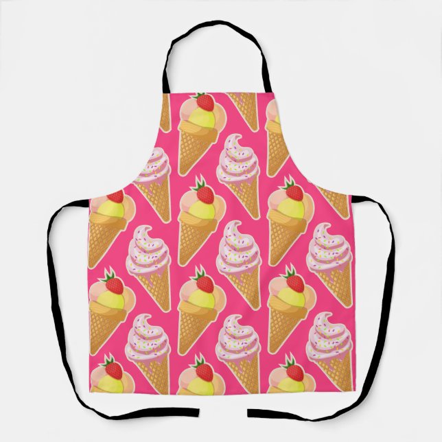Kawaii pink pattern with strawberry ice cream  apron (Front)
