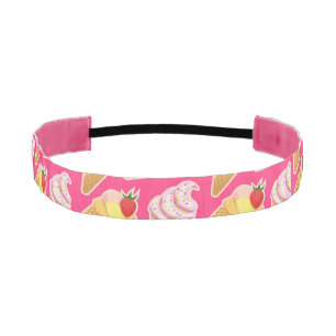 Kawaii pink pattern with strawberry ice cream athletic headband