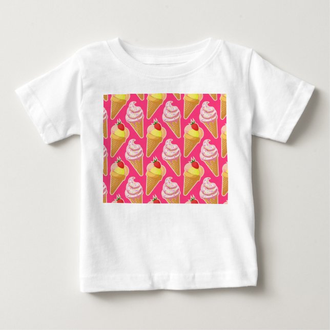 Kawaii pink pattern with strawberry ice cream  baby T-Shirt (Front)