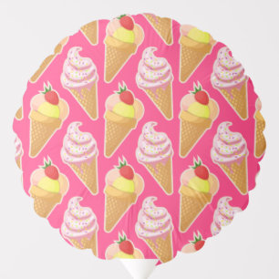 Kawaii pink pattern with strawberry ice cream balloon