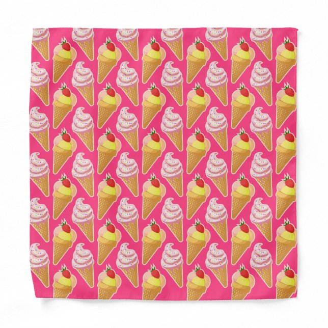 Kawaii pink pattern with strawberry ice cream band bandana (Front)
