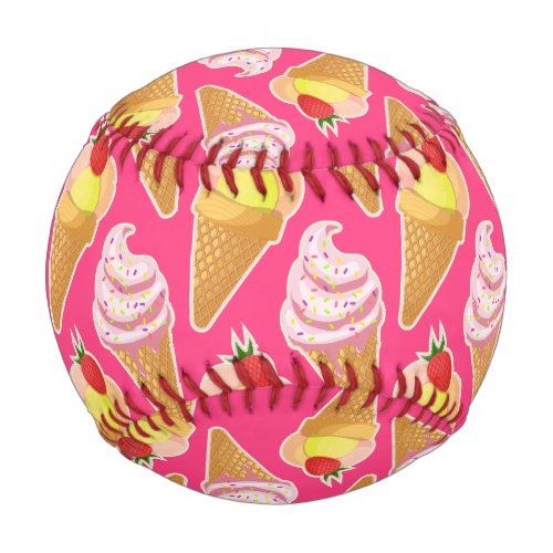 Kawaii pink pattern with strawberry ice cream  baseball