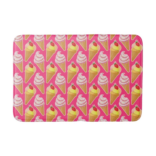 Kawaii pink pattern with strawberry ice cream  bath mat (Front)