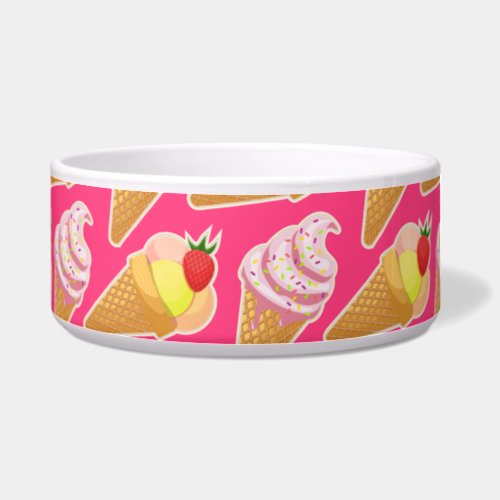 Kawaii pink pattern with strawberry ice cream  bowl