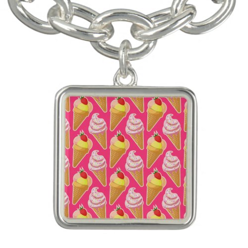 Kawaii pink pattern with strawberry ice cream  bracelet