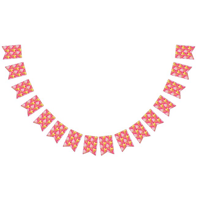 Kawaii pink pattern with strawberry ice cream bunting flags (All)