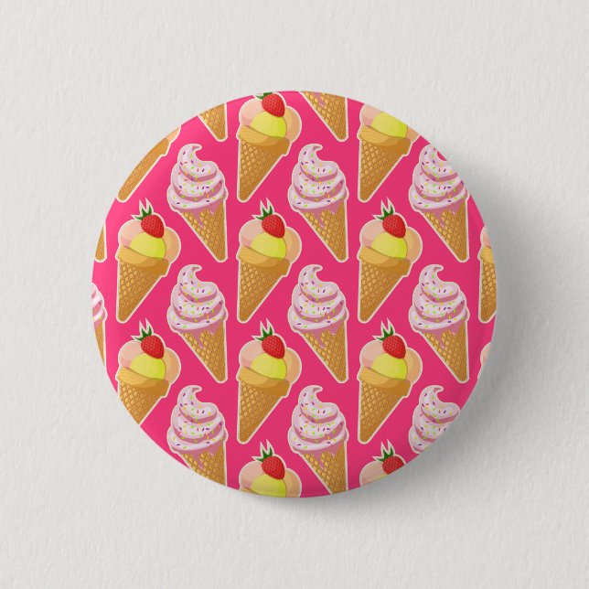 Kawaii pink pattern with strawberry ice cream button (Front)