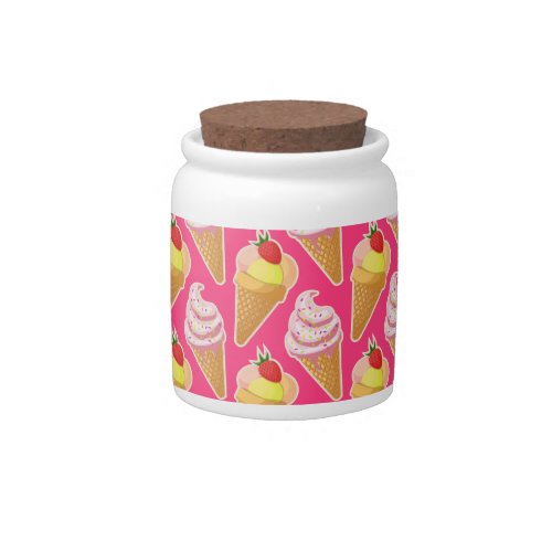 Kawaii pink pattern with strawberry ice cream  candy jar