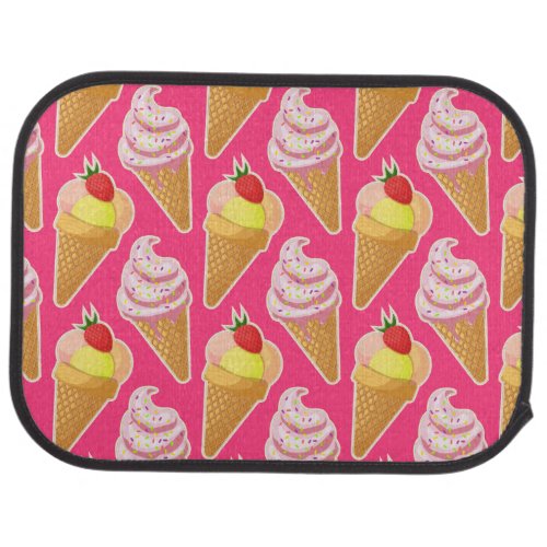 Kawaii pink pattern with strawberry ice cream  car floor mat