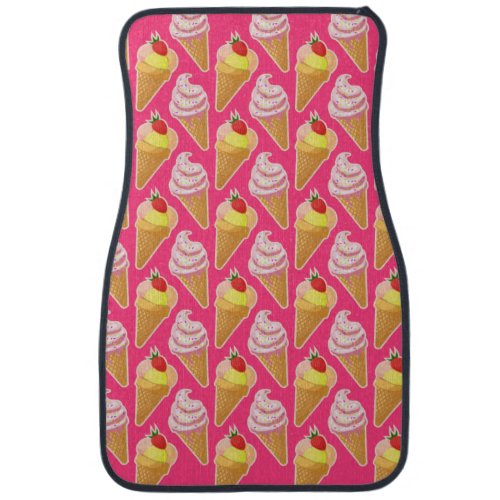 Kawaii pink pattern with strawberry ice cream  car floor mat