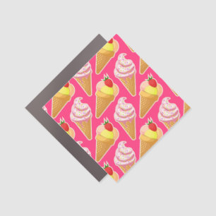 Kawaii pink pattern with strawberry ice cream car magnet