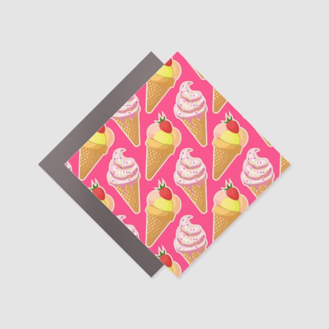 Kawaii pink pattern with strawberry ice cream  car magnet (Front)