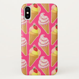Kawaii pink pattern with strawberry ice cream  iPhone x case