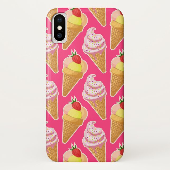 Kawaii pink pattern with strawberry ice cream  Case-Mate iPhone case (Back)