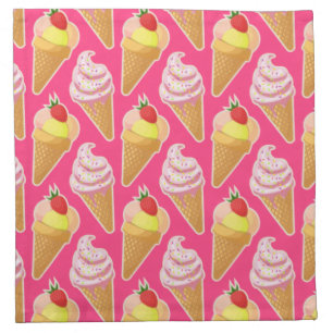 Kawaii pink pattern with strawberry ice cream cloth napkin