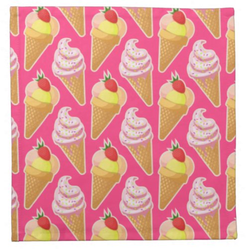 Kawaii pink pattern with strawberry ice cream cloth napkin