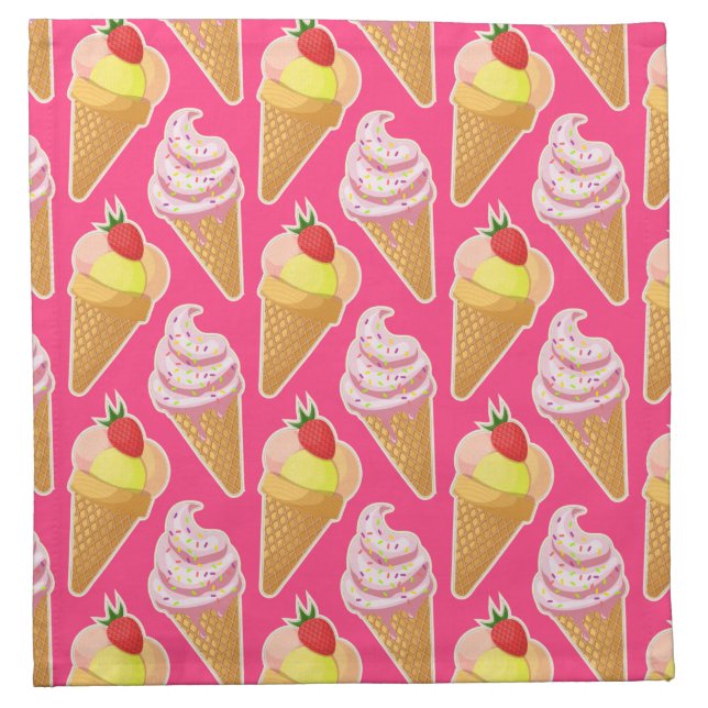 Kawaii pink pattern with strawberry ice cream cloth napkin (Front)