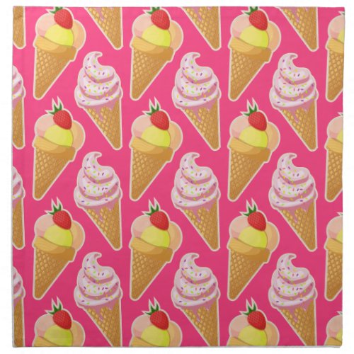 Kawaii pink pattern with strawberry ice cream  cloth napkin