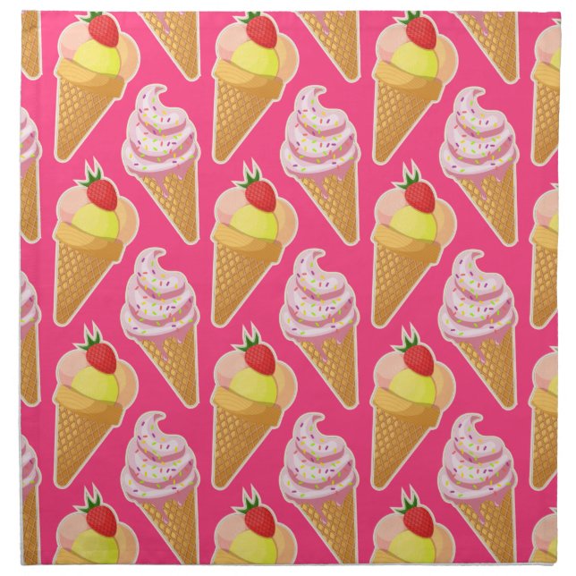 Kawaii pink pattern with strawberry ice cream  cloth napkin (Front)