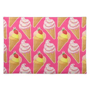 Kawaii pink pattern with strawberry ice cream  cloth placemat