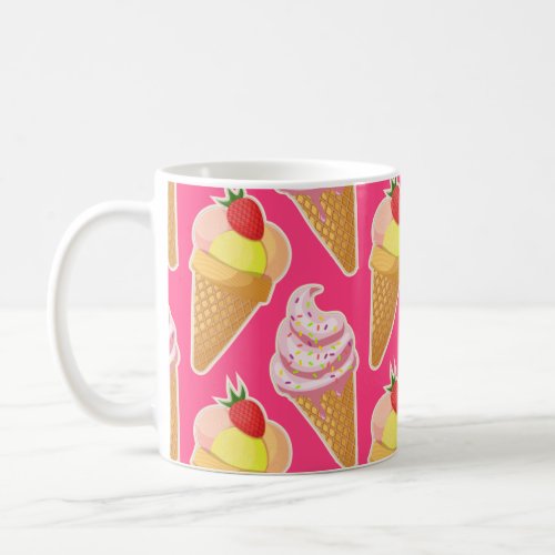 Kawaii pink pattern with strawberry ice cream  coffee mug