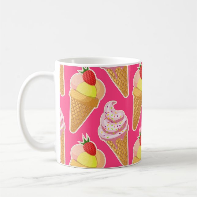 Kawaii pink pattern with strawberry ice cream  coffee mug (Left)