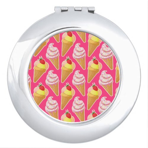 Kawaii pink pattern with strawberry ice cream  compact mirror