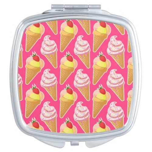 Kawaii pink pattern with strawberry ice cream  compact mirror