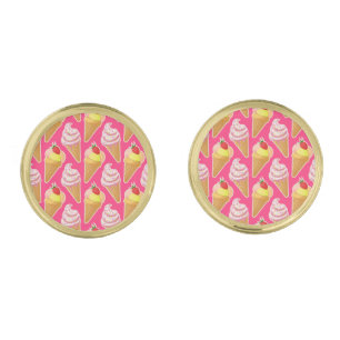 Kawaii pink pattern with strawberry ice cream  cufflinks