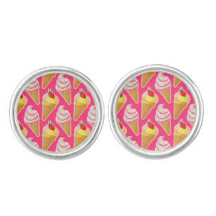 Kawaii pink pattern with strawberry ice cream cufflinks