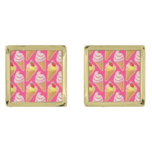 Kawaii pink pattern with strawberry ice cream cufflinks