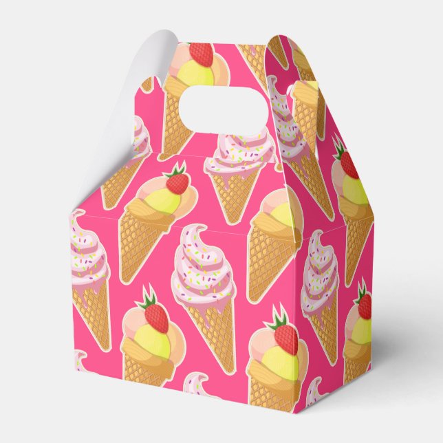 Kawaii pink pattern with strawberry ice cream favor boxes (Front Side)