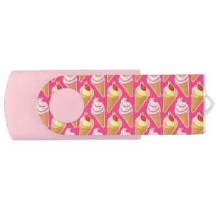 Kawaii pink pattern with strawberry ice cream flash drive