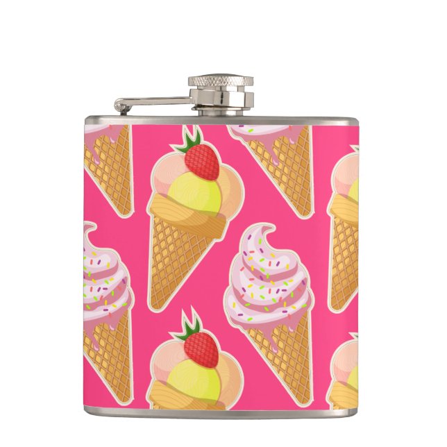Kawaii pink pattern with strawberry ice cream  flask (Front)