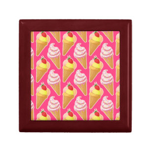 Kawaii pink pattern with strawberry ice cream gift box