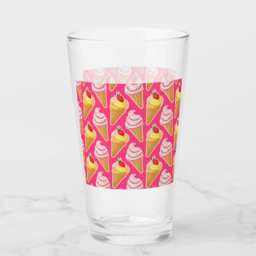 Kawaii pink pattern with strawberry ice cream  glass